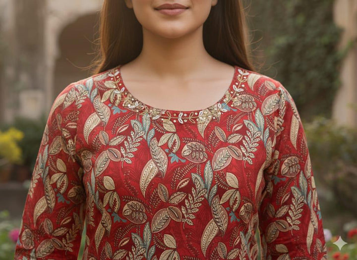 DUPATTA SET - Pashmina straight fit Red floral printed 102701