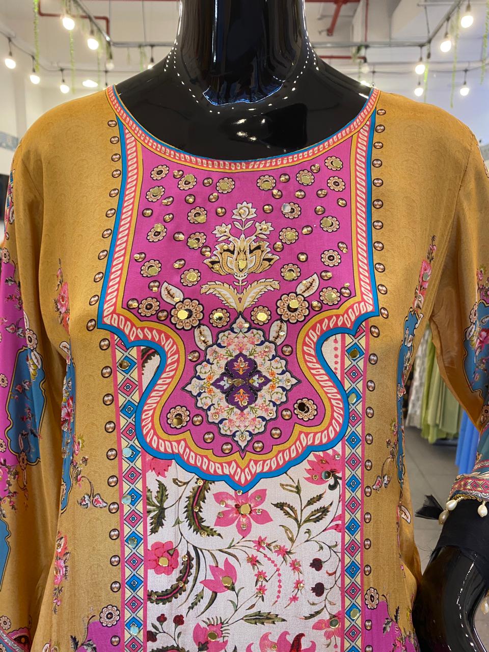 DUPATTA SET - Pure Crepe mustard printed 102413