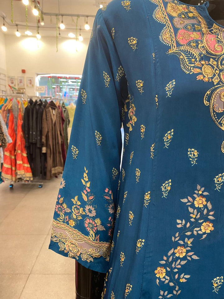 DUPATTA SET - Pure Crape Teal Blue floral printed 102411