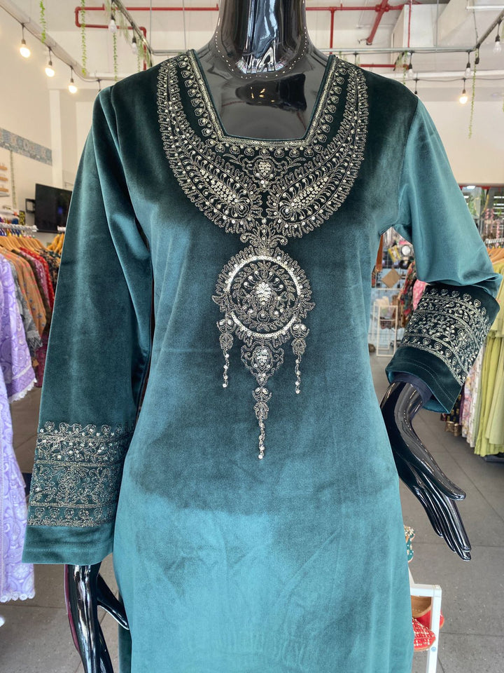 DUPATTA SET - Lux velvet green color family 102423