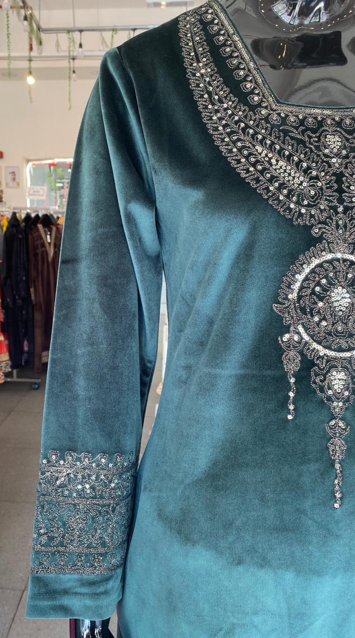 DUPATTA SET - Lux velvet green color family 102423