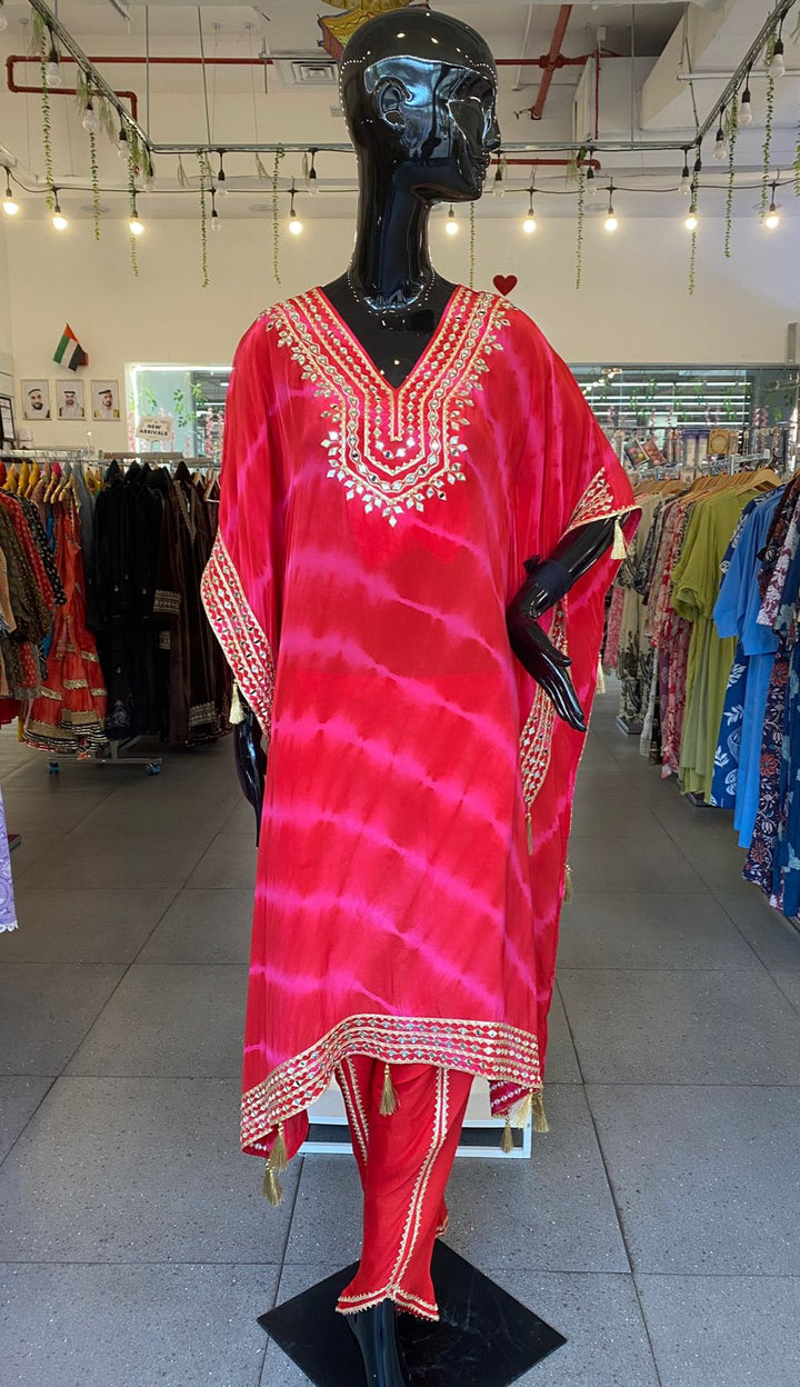 CO-ORD SET - Pure Crape red Kaftan tulip pant set 102409