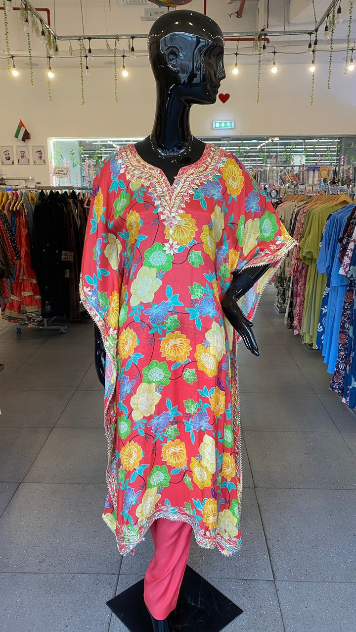 CO-ORDS, Pure Chinon Multicolor floral Kaftan set 102406