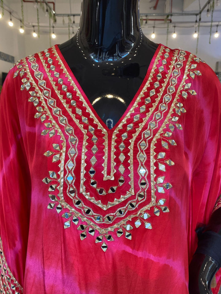 CO-ORD SET - Pure Crape red Kaftan tulip pant set 102409