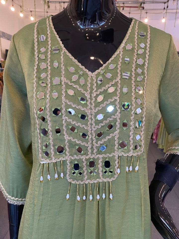 DUPATTA SET - Tissue Simmer Mehandi color straight cut 102407