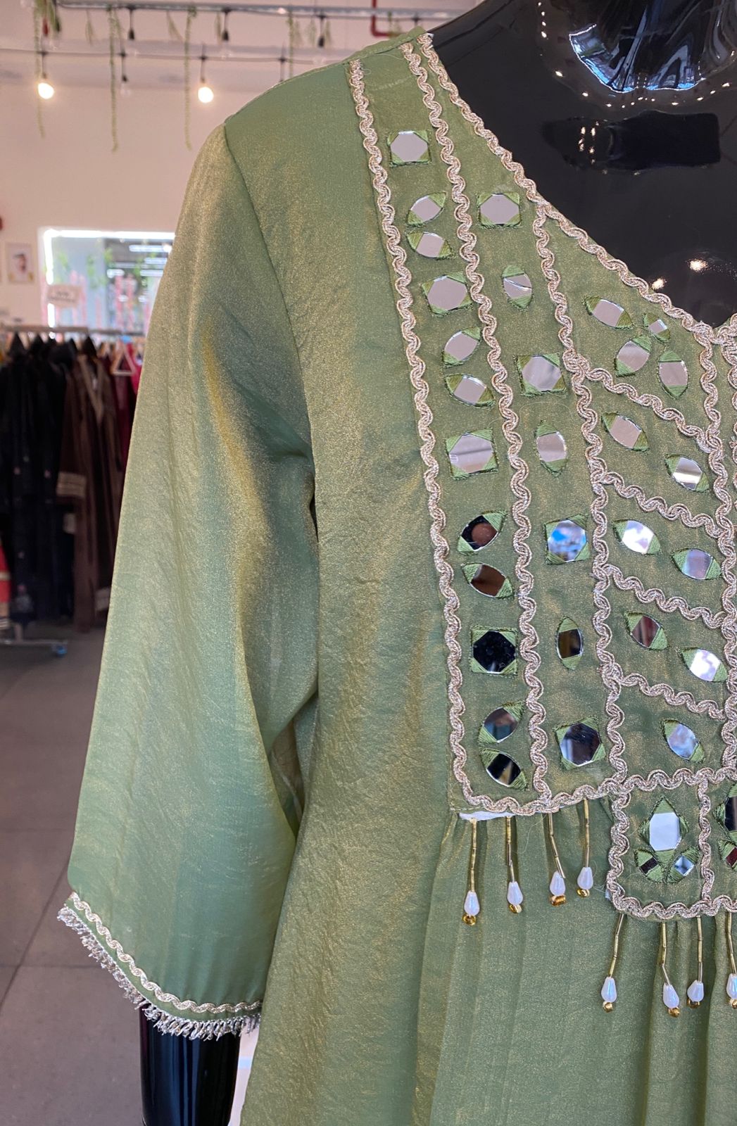 DUPATTA SET - Tissue Simmer Mehandi color straight cut 102407