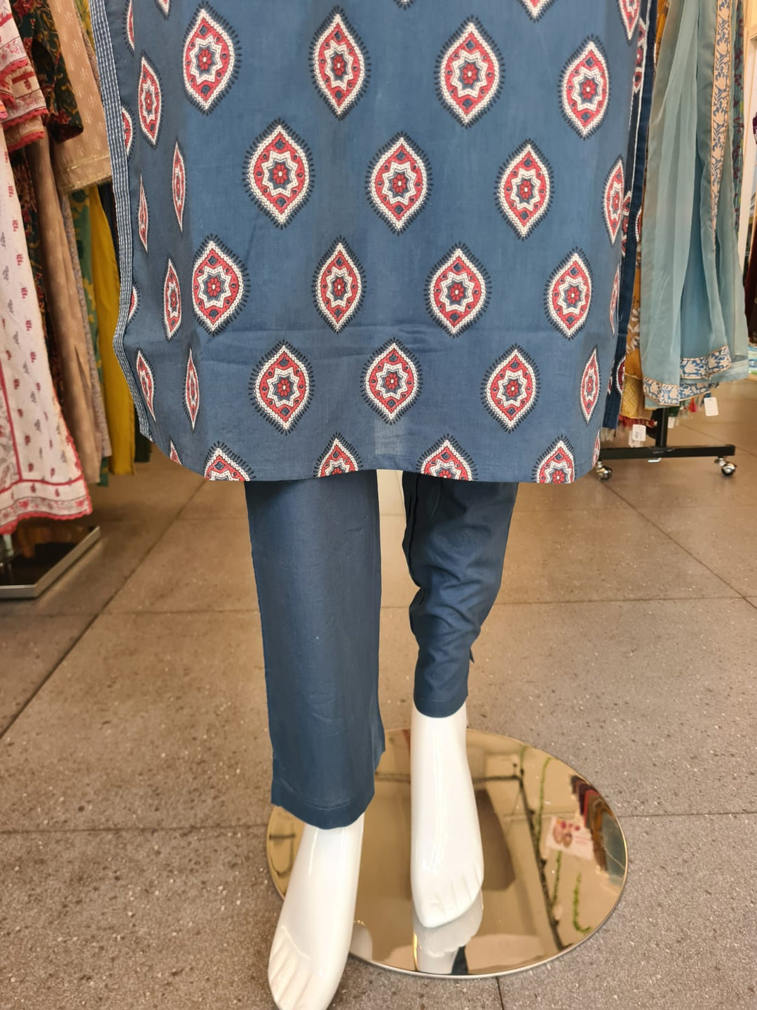 DUPATTA SET-Blue Straight Cotton