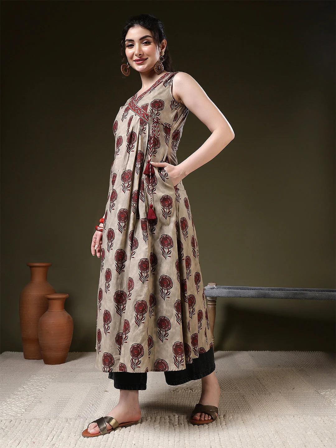 KURTA-Brown Viscose Printed