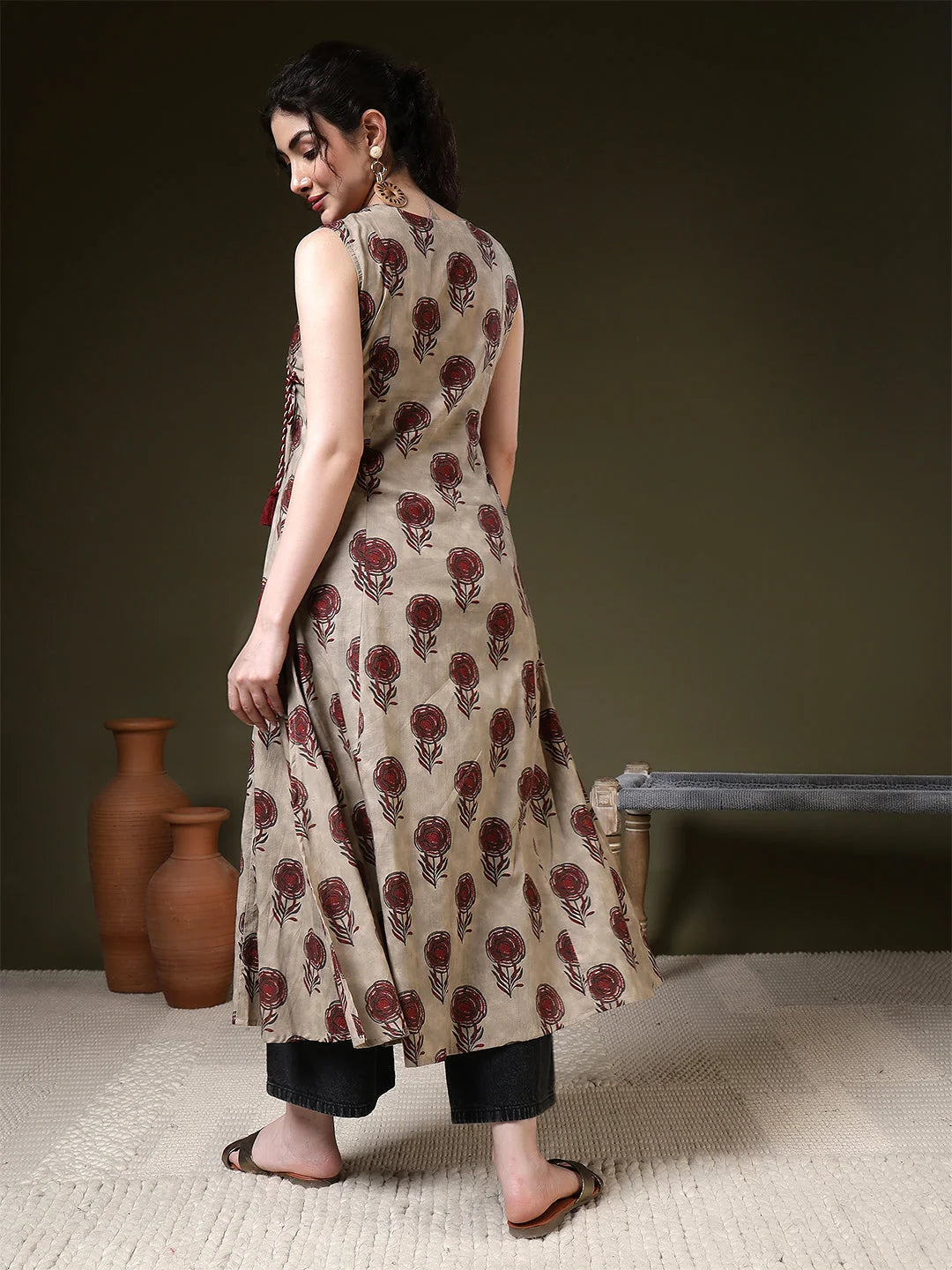 KURTA-Brown Viscose Printed