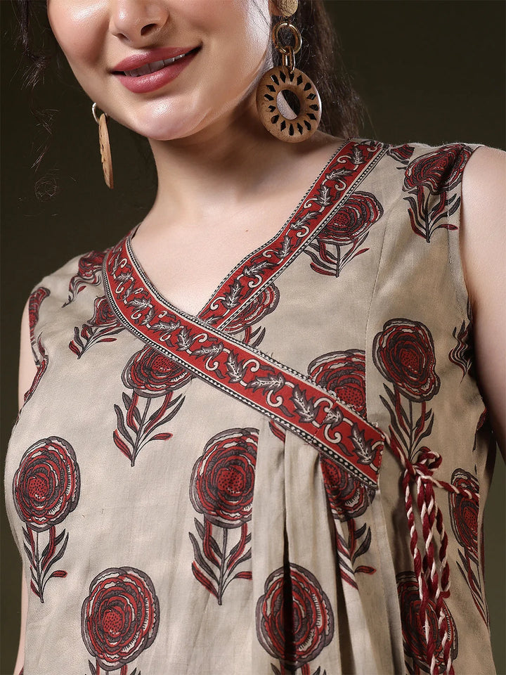 KURTA-Brown Viscose Printed