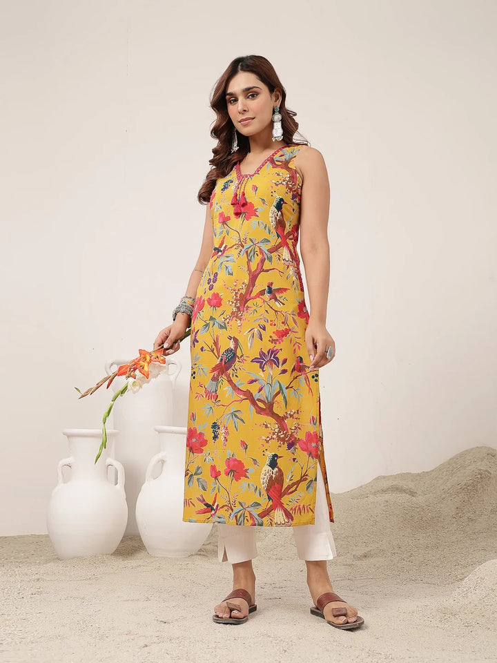 KURTA-Straight Cotton Printed Sleeveless