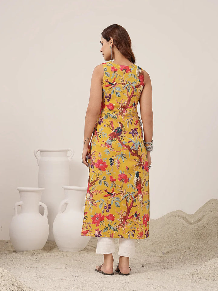 KURTA-Straight Cotton Printed Sleeveless