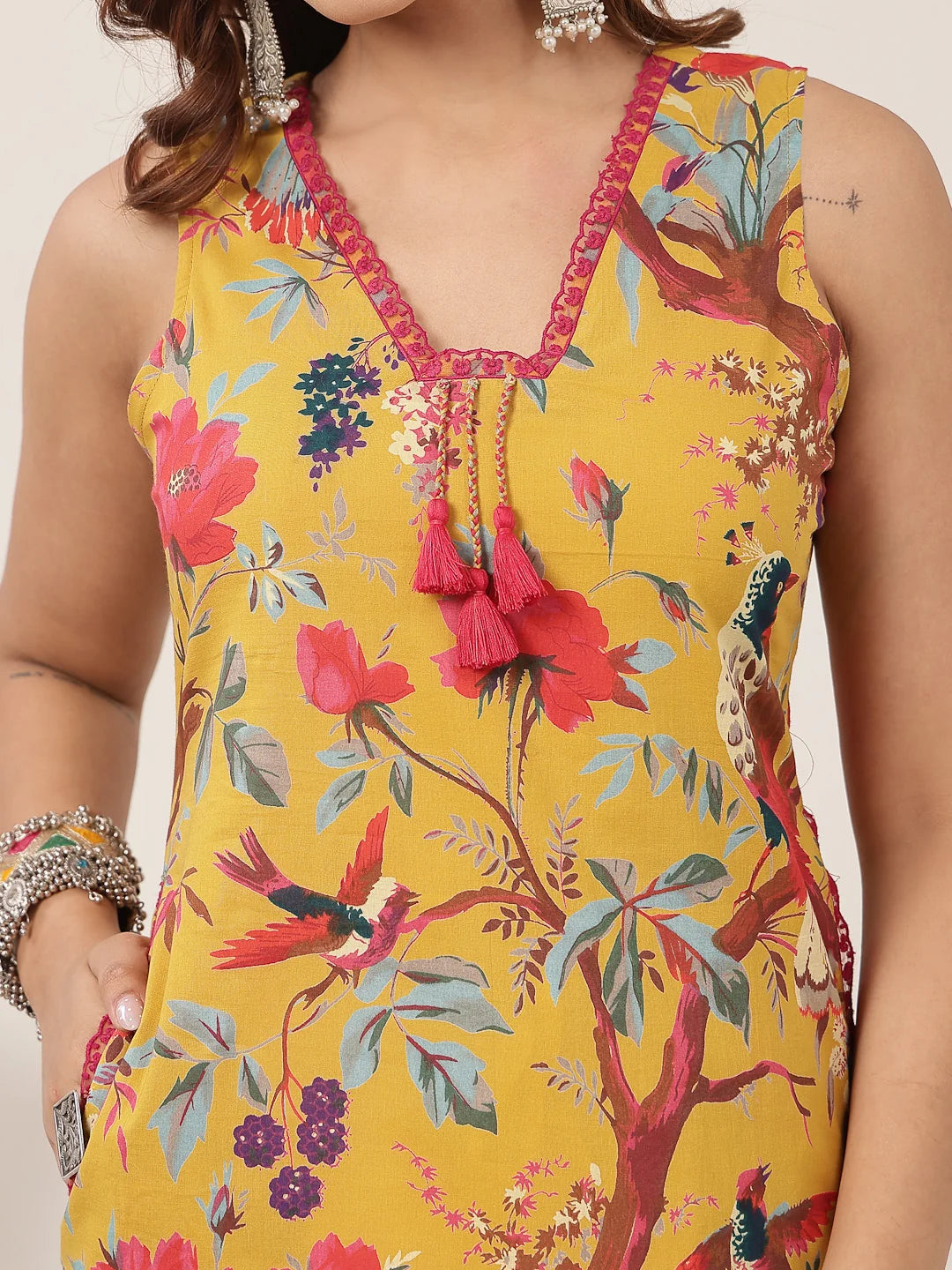 KURTA-Straight Cotton Printed Sleeveless