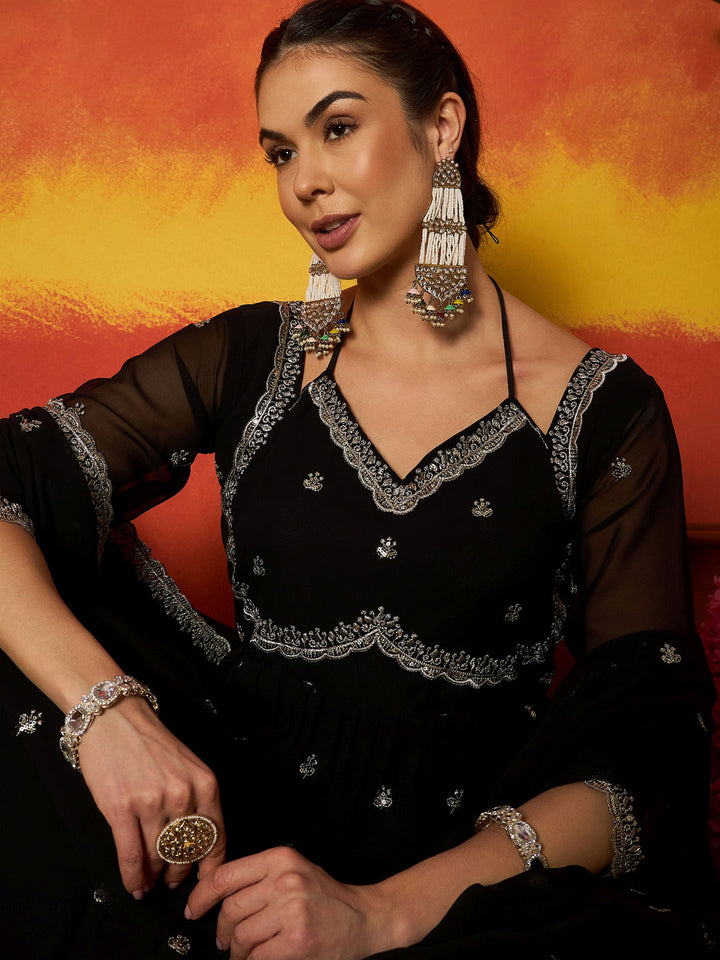 DUPATTA SET-Black Georgette Anarkali Kurta with Dupatta