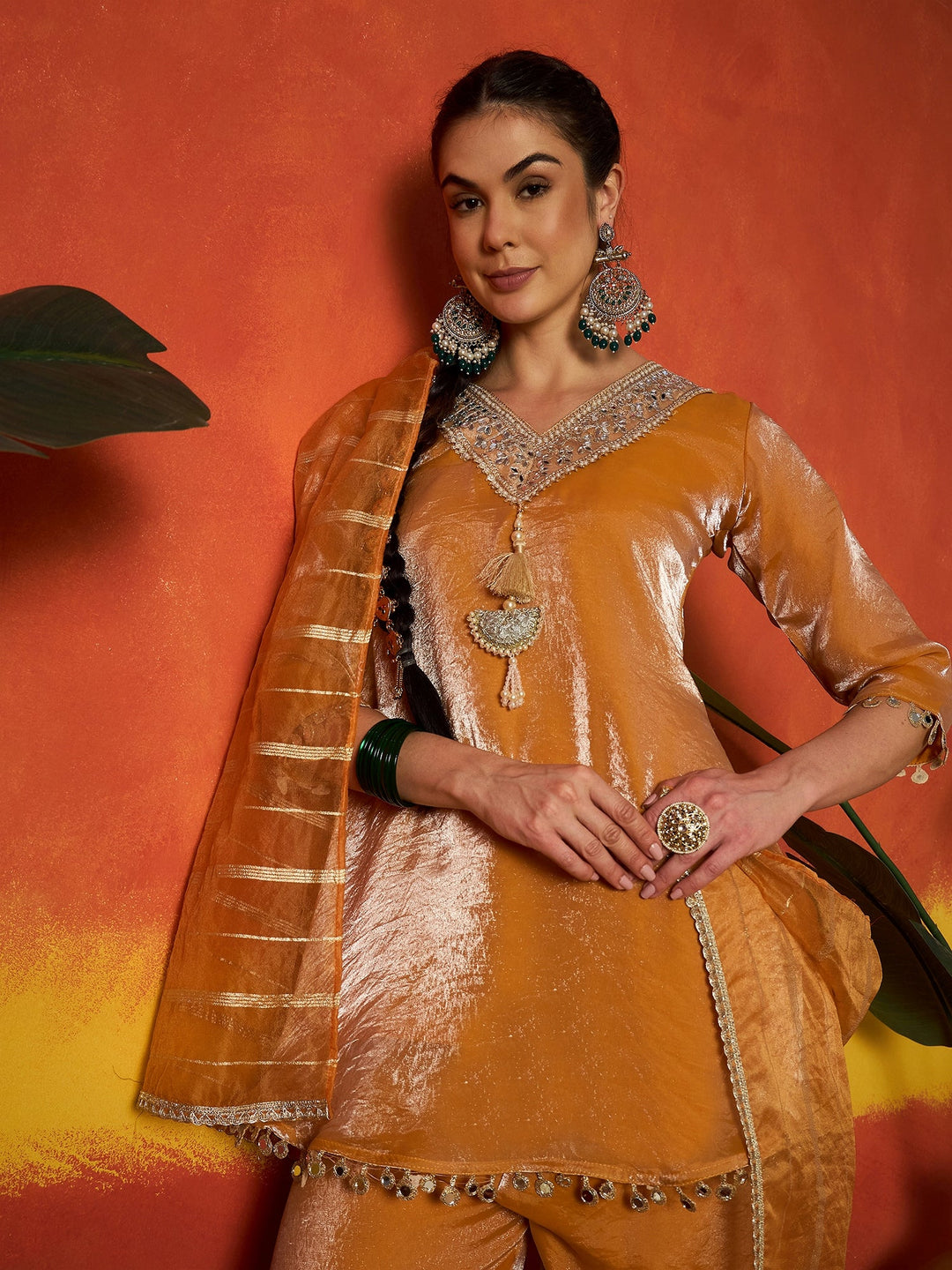 DUPATTA SET-Solid & Embroidered Silk A-Line
