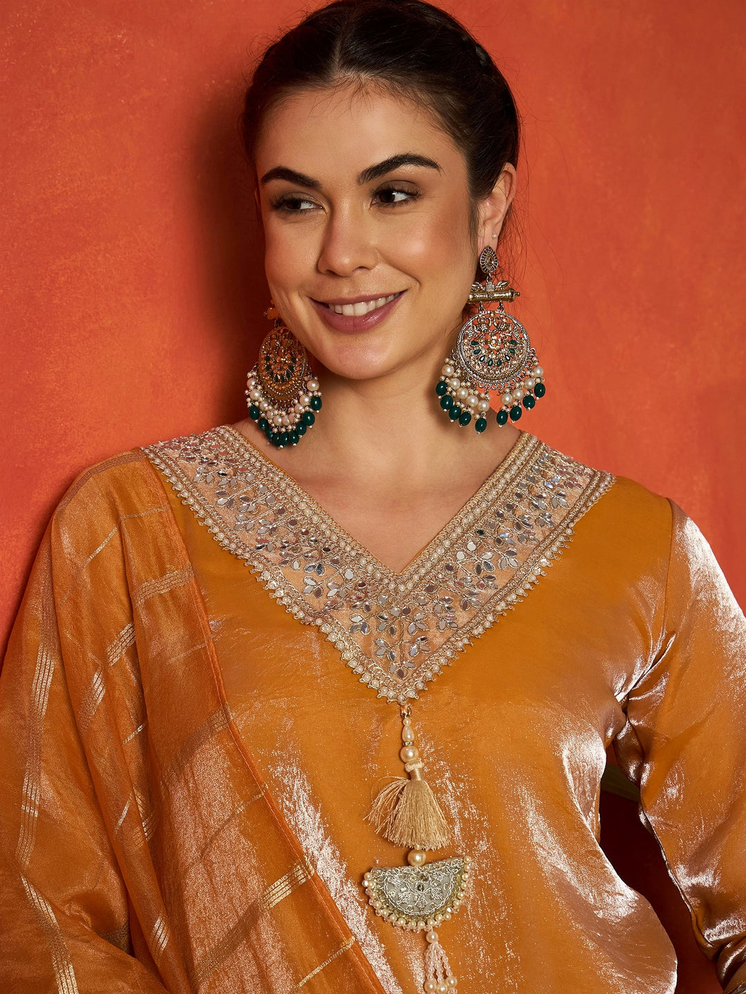 DUPATTA SET-Solid & Embroidered Silk A-Line