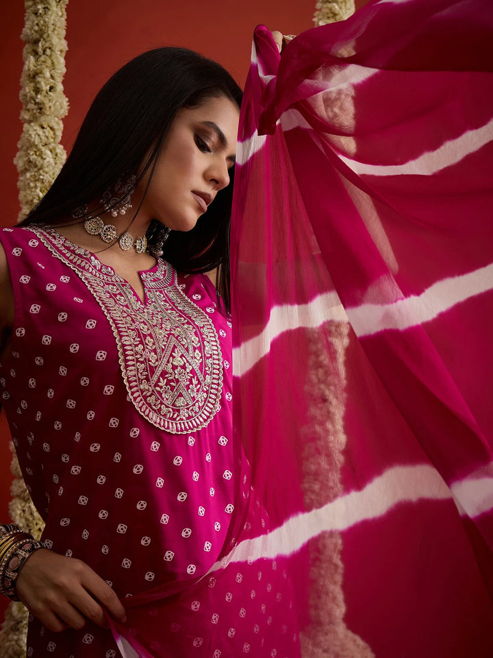 DUPATTA SET-Bandhej Short Kurti Palazzo Set
