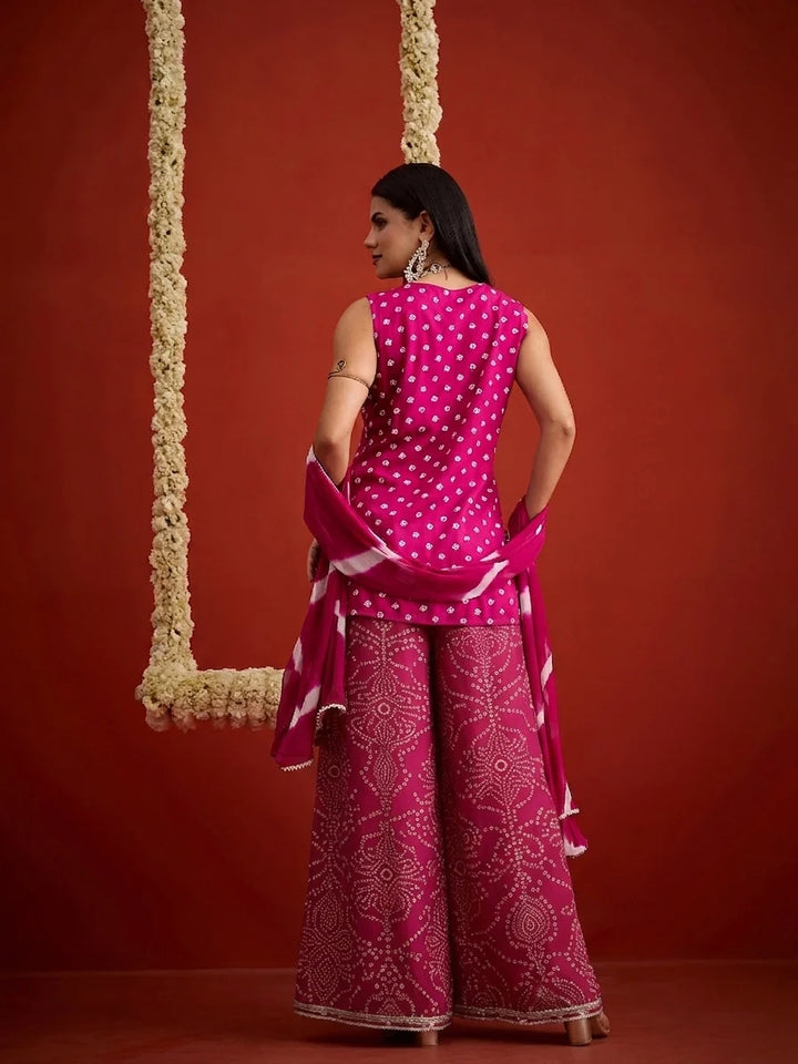 DUPATTA SET-Bandhej Short Kurti Palazzo Set