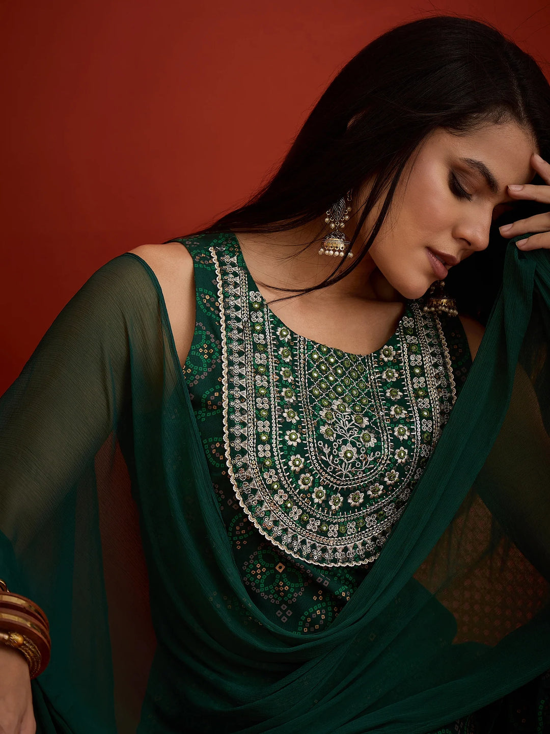 DUPATTA SET-Bandhej Short Kurti Farshi Salwar Set