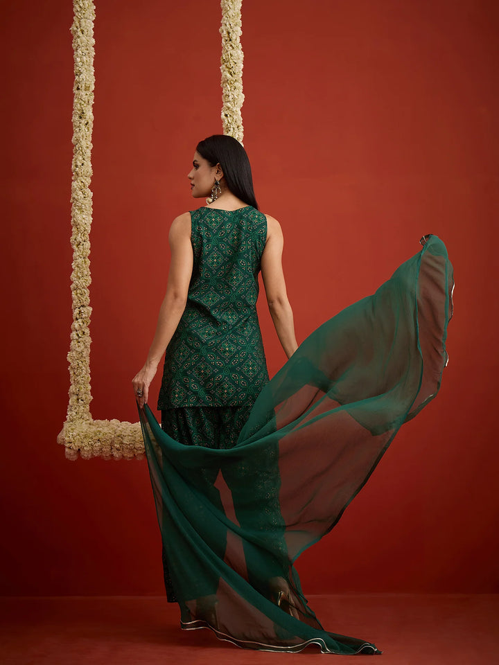 DUPATTA SET-Bandhej Short Kurti Farshi Salwar Set