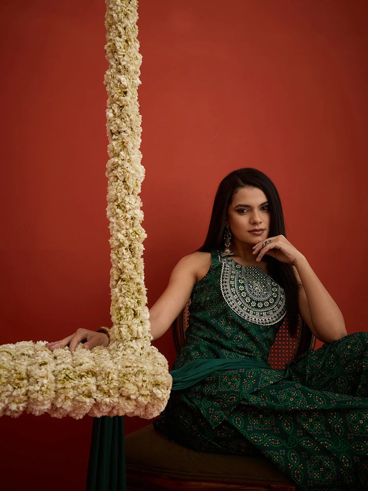 DUPATTA SET-Bandhej Short Kurti Farshi Salwar Set