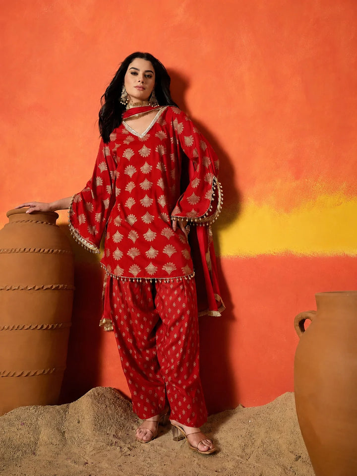 DUPATTA SET-Rayon Short Kurti Farshi Salwar Set
