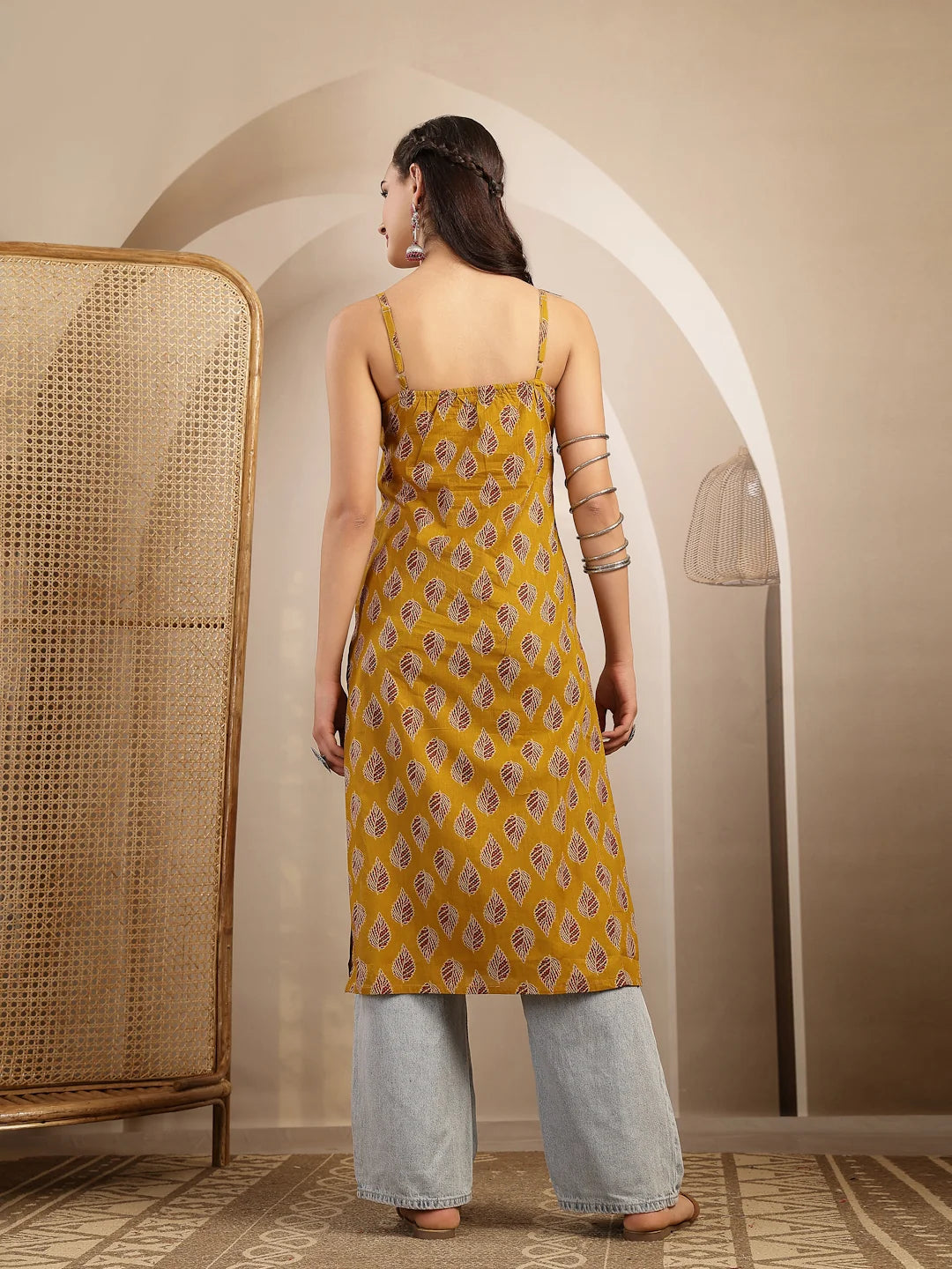 KURTA-Yelw Ethnic Printed Shoulder Straps