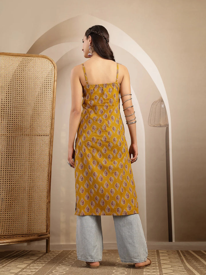 KURTA-Yelw Ethnic Printed Shoulder Straps