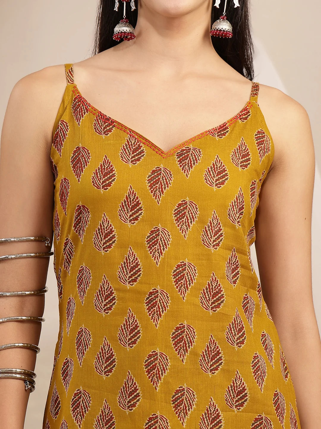KURTA-Yelw Ethnic Printed Shoulder Straps