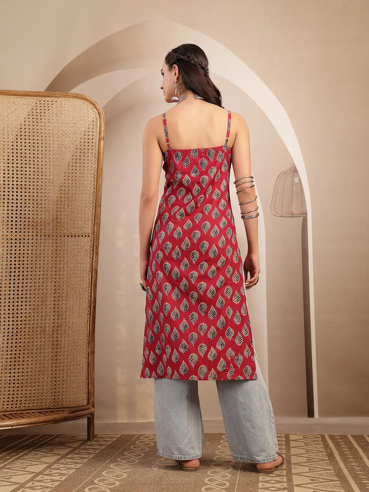 KURTA-Pink Ethnic Printed Shoulder Straps