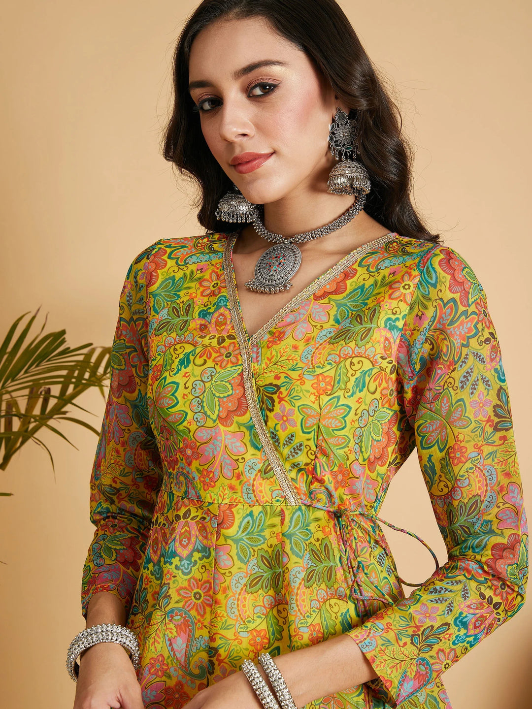 DRESS-Lemon Yellow Floral Anarkali Maxi