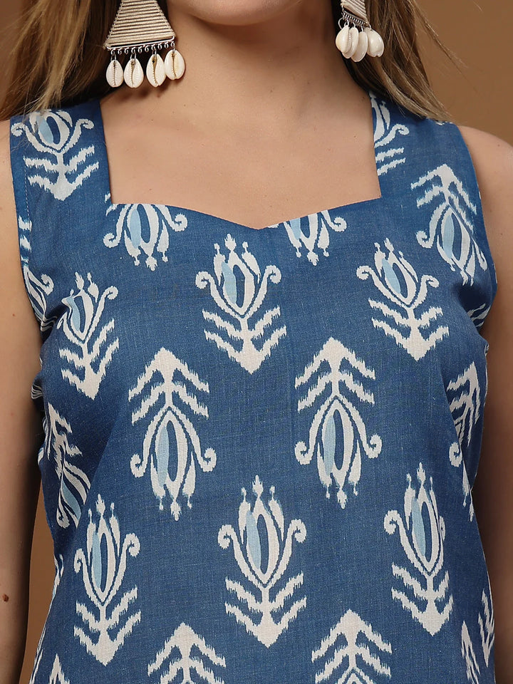 TOP-Ikkat Printed Cotton Blend Straight