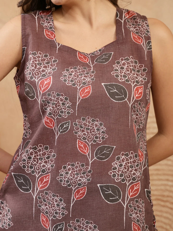 TOP-Ikkat Printed Cotton Blend Straight
