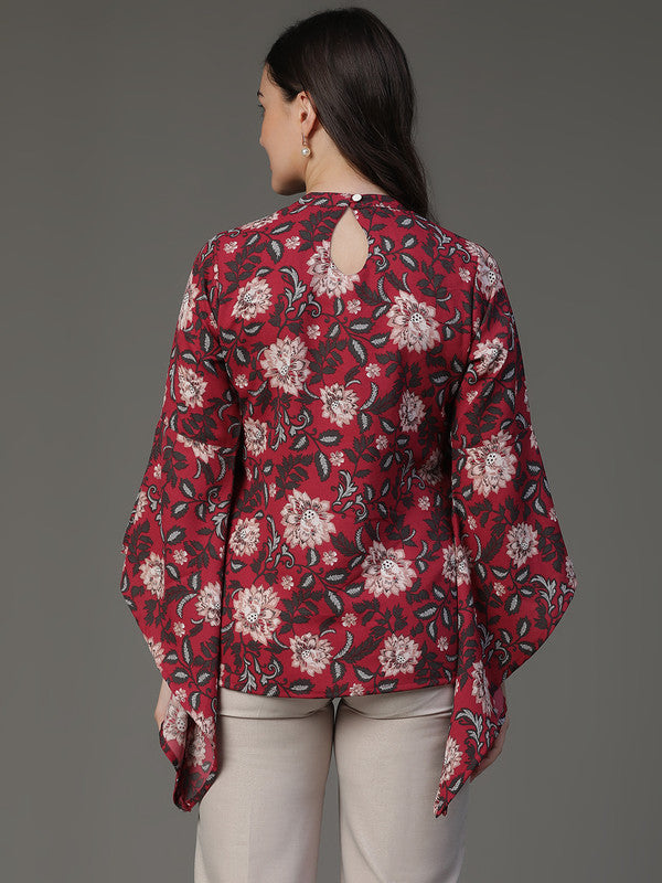TOP-Marron Crepe Printed Top