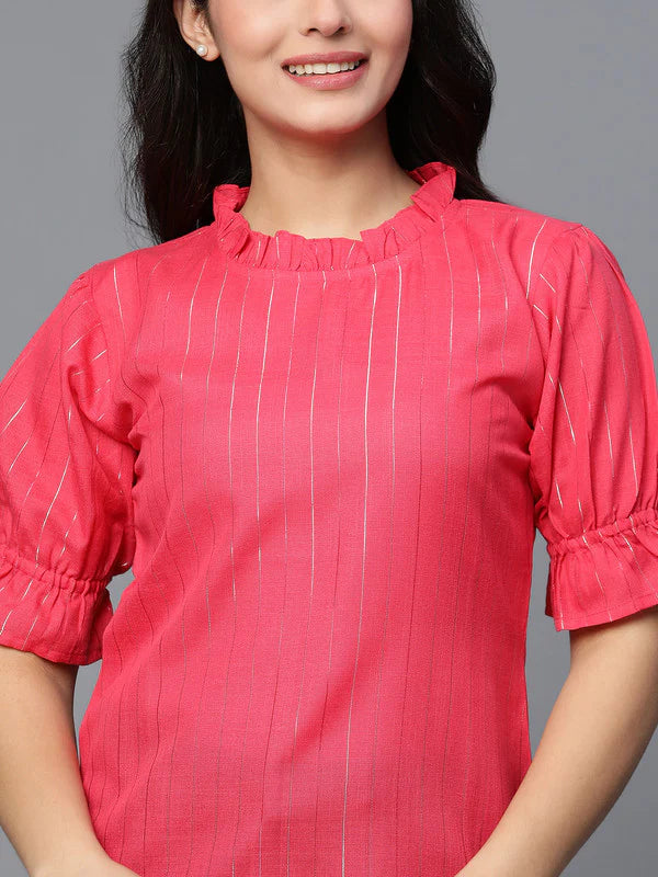 TOP-Pink Cotton Lurex Top