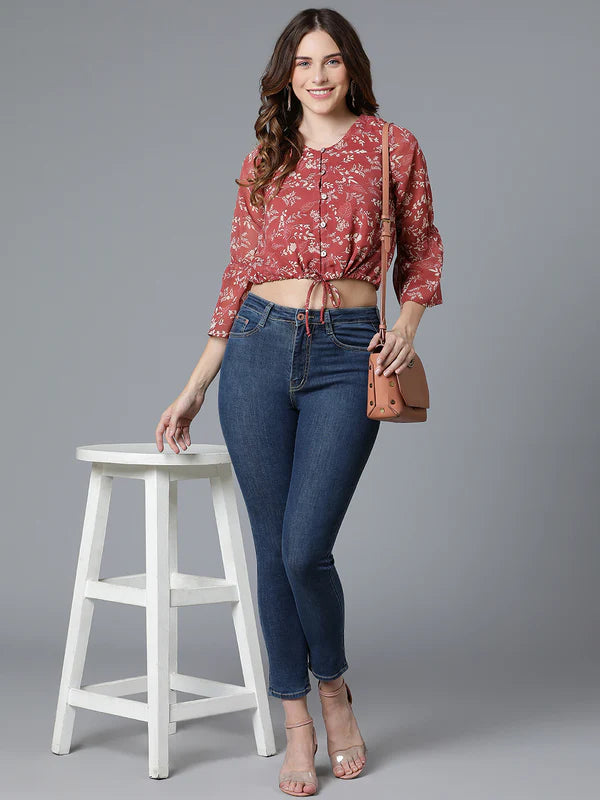 TOP-Rust Georgette Printed