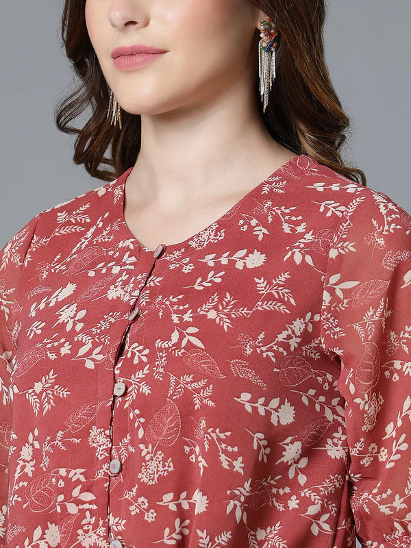 TOP-Rust Georgette Printed
