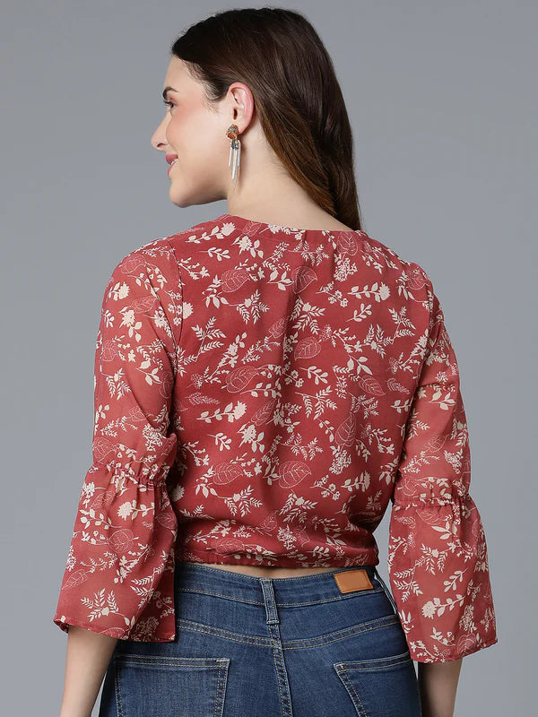 TOP-Rust Georgette Printed