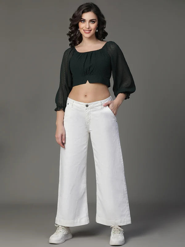 TOP-Green Chiffon Doby Crop