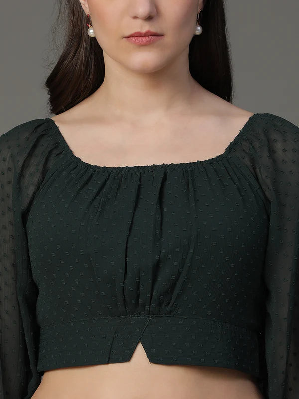 TOP-Green Chiffon Doby Crop