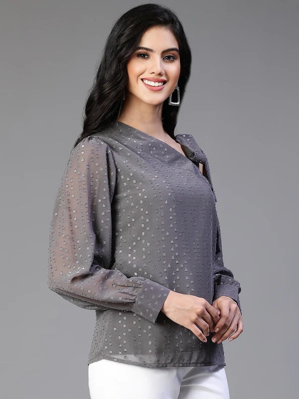 TOP-Grey Chiffon Lurex Doby party wear