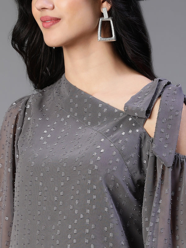 TOP-Grey Chiffon Lurex Doby party wear
