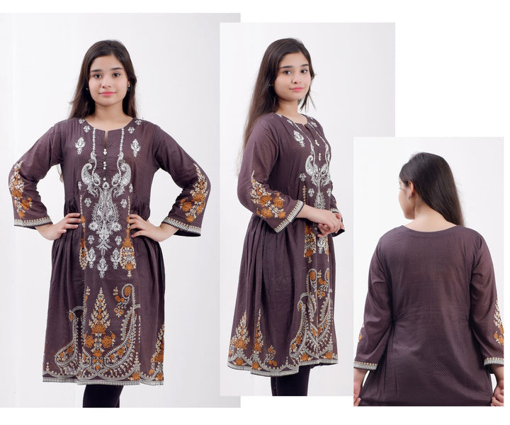 KURTA - Brown, embroidered lawn