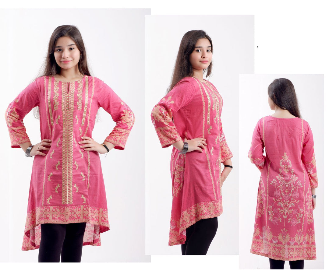 KURTA - Dark Peach/ Coral, Embroidered Lawn