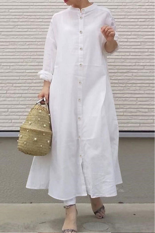 DRESS - PURE COTTON COLLAR NECK LONG DRESS