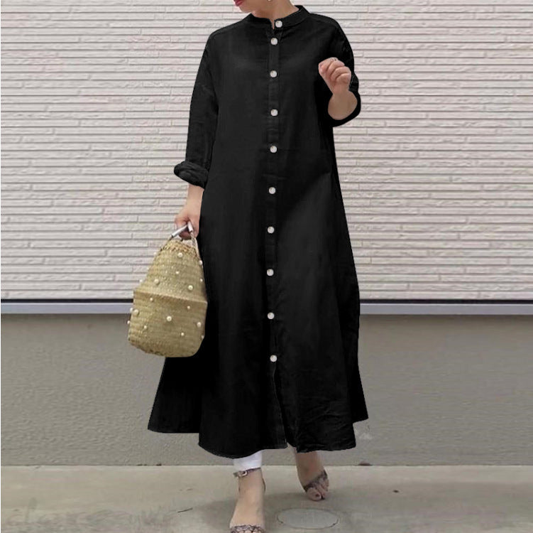 DRESS - PURE COTTON COLLAR NECK LONG DRESS