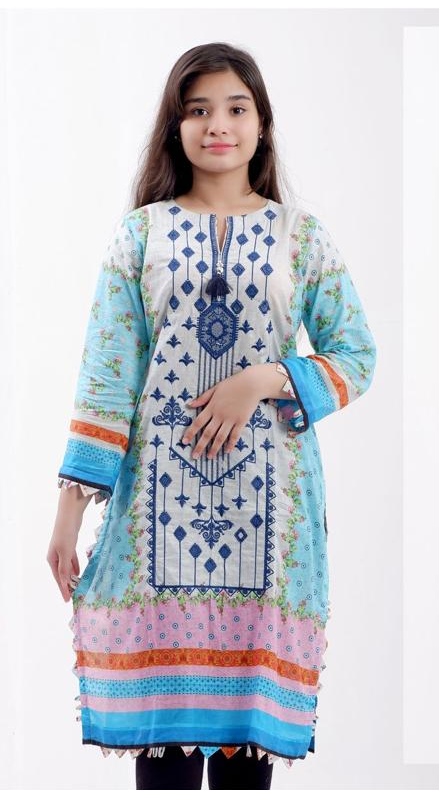 KURTA - White & Blue Embroidered Kurta