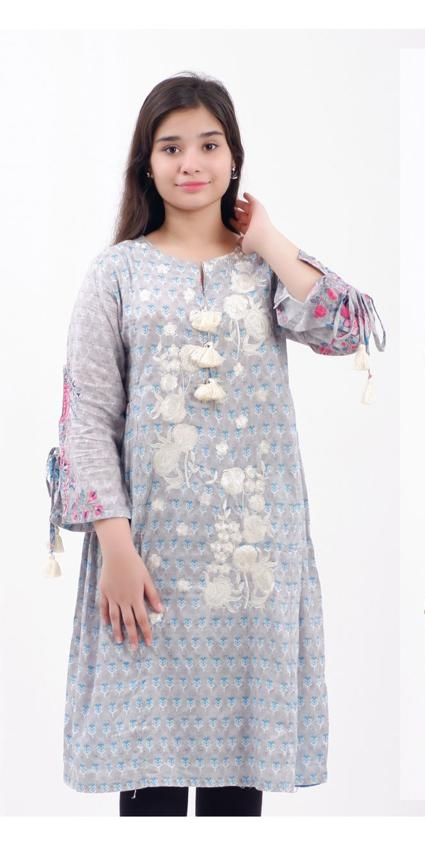 KURTA-Grey, embroidered lawn