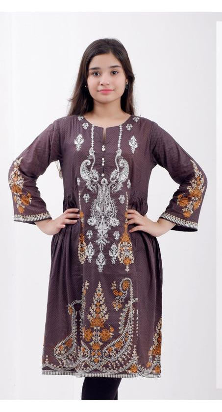 KURTA - Brown, embroidered lawn