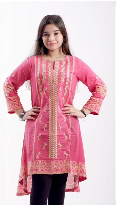 KURTA - Dark Peach/ Coral, Embroidered Lawn